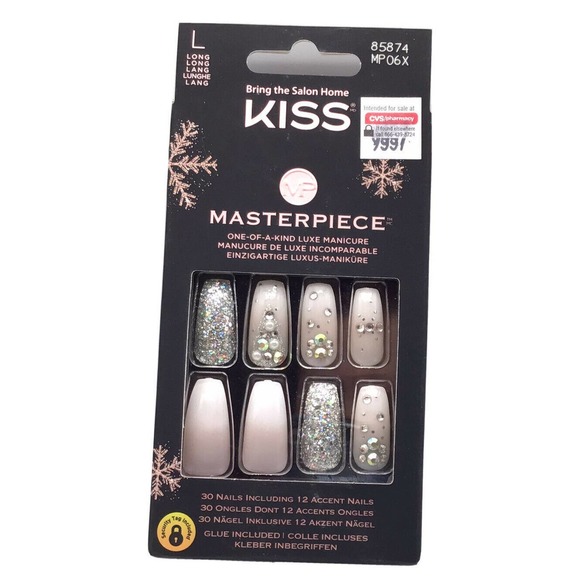 Kiss Nails Masterpiece Luxe Manicure L Long Coffin Glue Included #85874 - Picture 1 of 3